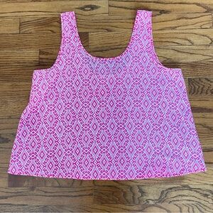 One Clothing Hot Pink White Geometric Print Sleeveless Tank Blouse Women’s Large